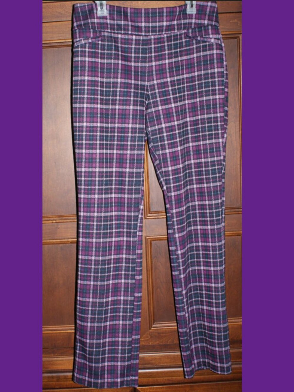 NY&CO 7th Avenue Design Studio Purple & Pink Plaid Pants - Large TALL - LIKE NEW